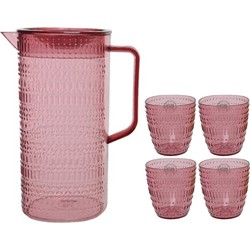 Schenkkan/waterkan/sapkan/limonadekan set met 4 glazen roze - Schenkkannen