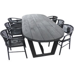 Set van Lauren tafel 270x110x76 cm charcoal en 6 Kevin stoelen lava