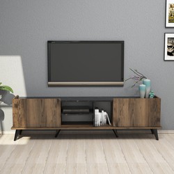 TV Meubel Elegante Walnoot Zwart Melamine 180x52x34 cm