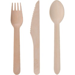 Houten wegwerp party/bbq bestek sets voor 40x personen messen/vorken/lepels van 16 cm - Besteksets