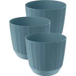 3x stuks moderne carf-stripe plantenpot/bloempot kunststof dia 13 cm/hoogte 11 cm stone blauw - Plantenpotten