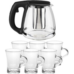 Glazen theepot met filter/infuser van 1,2 liter met 6x stuks theeglazen van 170 ml - Theepotten