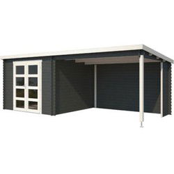 Blokhut met overkapping Manuel 600x275 Carbon Grey-Wit
