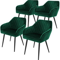 Eetkamerstoel set van 4 diamant quilting met rugleuning en armleuningen donkergroen keukenstoel met microvezel fluwelen hoes ML design