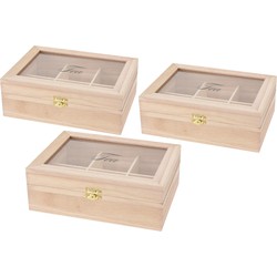 3x stuks houten theekist 6-vaks 21 cm - Theedozen