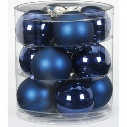 12x Donkerblauwe glazen kerstballen 8 cm glans en mat - Kerstbal