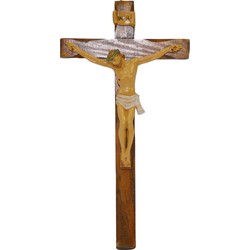 Jezus aan kruis beeld voor aan de muur 25 x 13 cm - Kerstbeeldjes