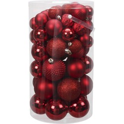 Tube 60x rode kunststof kerstballen 4 -7 cm glans/mat/bewerkt - Kerstbal