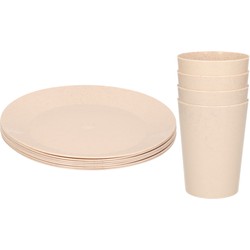 Setje van 12x diner/ontbijt bekers/bordjes van afbreekbaar bio-plastic in het eco-beige - Campingborden