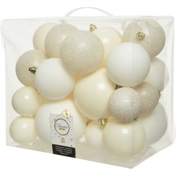 52x stuks kunststof kerstballen wol wit 6-8-10 cm glans/mat/glitter - Kerstbal