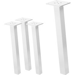 Set van 4 tafelpoten schuin H42 cm wit glanzend gemaakt van gepoedercoat staal hoekprofiel 4x4 cm I-vorm 96° helling ML design