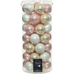 Decoris Kersballen set - 49x stuks - glas - lichtroze/parel/wit - 6 cm - glans en mat - kerstversiering - Kerstbal