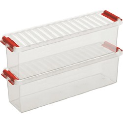 2x Kunststof stapelbare opbergbak 1,3 liter 27 x 8,4 x 9 cm - Opbergbox