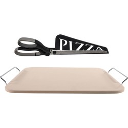 Pizzasteen rechthoekig 30 x 38 cm met handvaten en zwarte pizzaschaar - Pizzaplaten