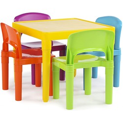 Decopatent® Kindertafel met stoeltjes van kunststof - 1 tafel en 4 stoelen voor kinderen - Kleurtafel / Speeltafel / Zitgroep set