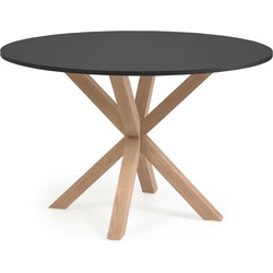 Kave Home - Argo ronde tafel in zwartgelakt MDF glas en stalen poten met houteffect Ø 120 cm