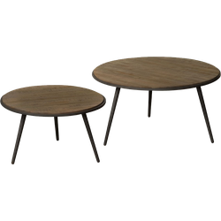 Tower living Rolo table set (2) - 74x74x36 58x58x41 - recl. teak w-grey