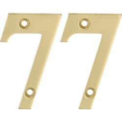 AMIG Huisnummer 77 - massief messing - 10cm - incl. bijpassende schroeven - gepolijst - goudkleur - Huisnummers