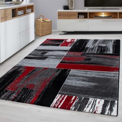 Tapijtenloods Basic Collection Modern Vloerkleed Zwart / Rood Laagpolig- 140x200 CM