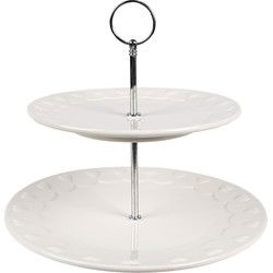 Clayre & Eef Etagère 2 laags Ø 26x26 cm   Wit Keramiek