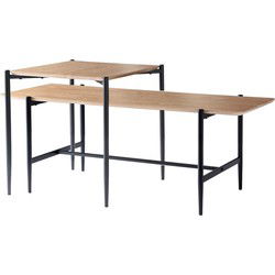 Set van 2 houten salontafels in nestvorm met zwarte metalen poten - L100 cm