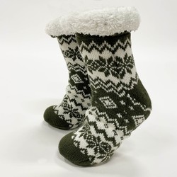 Geen merk SVEN - Huissokken - antislip - met sherpa voering - one size - Martini Olive - groen - Dutch Decor kerst collectie