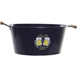 Drankkoeler - metaal - donkerblauw - 25L - 51x30x18 cm - met hout - IJsemmers