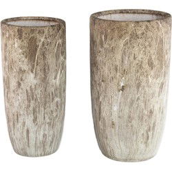 PTMD Bloempot Miah - 40x40x74 cm - Keramiek - Bruin - Set van 2