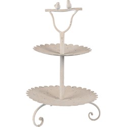 Clayre & Eef Etagère 2 laags Ø 32x51 cm Beige IJzer Rond Vogels