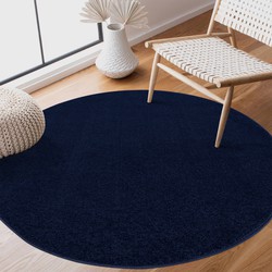 Tapijtenloods Uni Rond Effen Laagpolig Vloerkleed Modern Donker Blauw Navy- 300 CM ROND