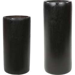 Set van 2x bamboe theelichthouders/waxinelichthouders grijs/groen 16 en 20 cm - Waxinelichtjeshouders