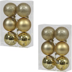 12x Gouden kunststof kerstballen 8 cm glans/mat/glitter - Kerstbal
