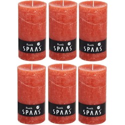6x Rustieke kaarsen oranje 7 x 13 cm 60 branduren sfeerkaarsen - Stompkaarsen