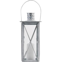 Zilveren tuin lantaarn/windlicht van zink 12 x 12 x 25,5 cm - Lantaarns