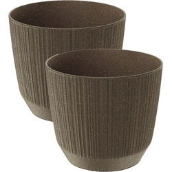 Prosperplast Plantenpot Eco - 2x - stripe - bruin - D17xH15 cm - Plantenpotten