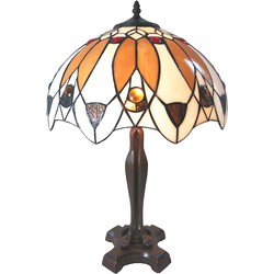 LumiLamp Tiffany Tafellamp  Ø 41x57 cm Beige Bruin Glas Tiffany Bureaulamp