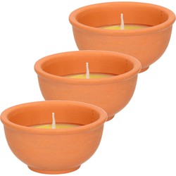 Citronella kaarsen in terracotta schaaltje - 6x - 11 branduren - citrusgeur - geurkaarsen