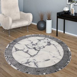 Laagpolig Vloerkleed Kraline - Romeins Motief - Zilver / Grijs - 240x340 cm