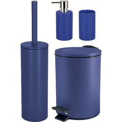 Spirella Badkamer accessoires set - WC-borstel/pedaalemmer/zeeppompje/beker - donkerblauw - Badkameraccessoireset