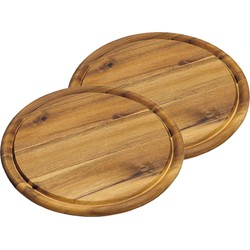 2x stuks houten broodplanken/serveerplanken rond met sapgroef 25 cm - Serveerplanken