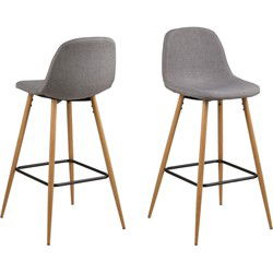 Barkruk Lichtgrijs/Naturel - Zithoogte 75cm - Willy - Set van 2
