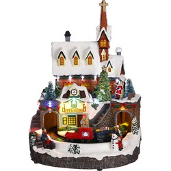 LuVille Kerstdorp Miniatuur Treinstation - L24 x B24 x H33 cm - Meerkleurig