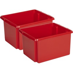 Sunware Opslagbox - 4 stuks - kunststof 32 liter rood 45 x 36 x 24 cm - Opbergbox