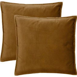 Atmosphera Bank/sierkussens huiskamer Sophia - 2x - 45 x 45 cm - goud/bruin - polyester - met rits - Sierkussens