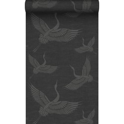 Origin Wallcoverings behang kraanvogels donkergrijs - 0,53 x 10,05 m - 347760