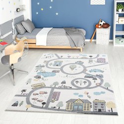 Playful Pals Kids Kinderkamer Crème vloerkleed - Stad