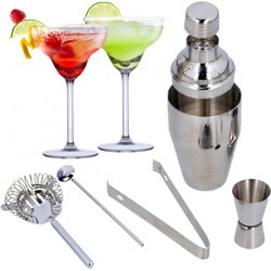 Set van 4x Margarita cocktailglazen met luxe 5-delige cocktailshaker set RVS - Cocktailglazen