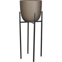 Bloempot D25 cm taupe met plantenpot verhoger zwart/metaal van 55 cm - Plantenpotten