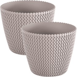 Set van 2x stuks plantenpotten/bloempotten kunststof dia 19 cm en hoogte 16 cm beige/taupe - Plantenpotten