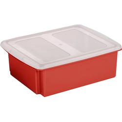 Sunware opslagbox kunststof 17 liter rood 45 x 36 x 14 cm met deksel - Opbergbox